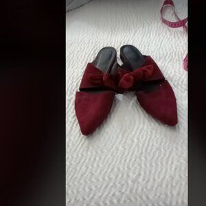 Jeffrey Campbell Charlin Pointed Toe Bow Accent Mules Burgundy Suede Sz 10M